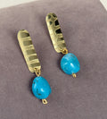 Textured Brass & Turquoise Pierced Earrings