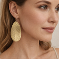 Textured Brass Leaf Earrings