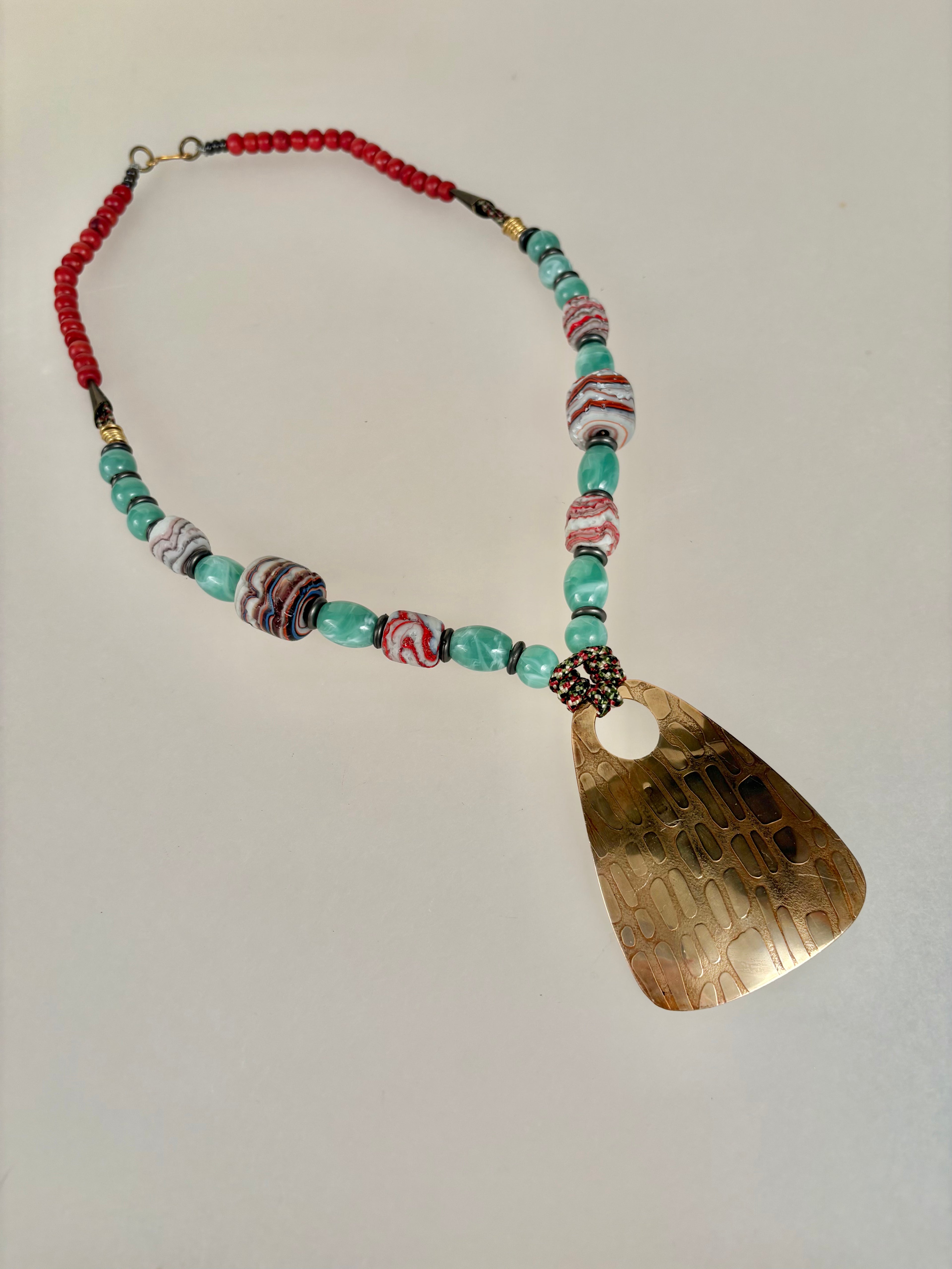 Textured bronze statement necklace