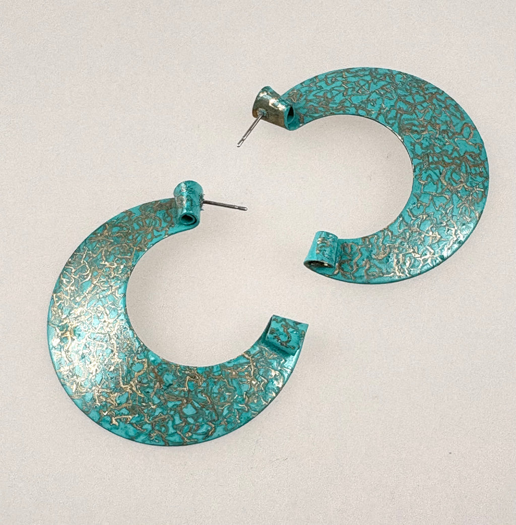 Bold Verdigre Brass Textured Hoop Earrings