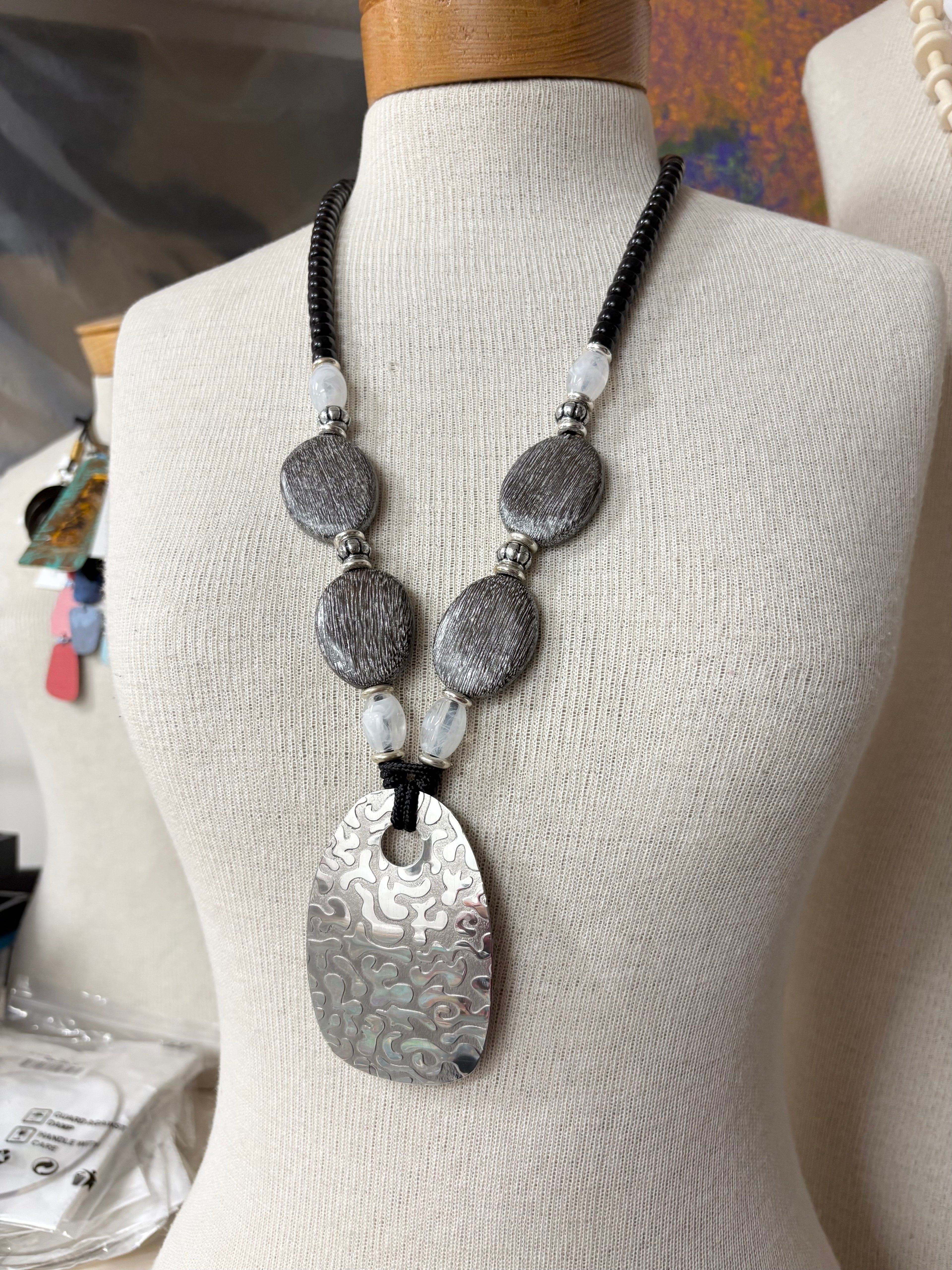 Bold Textured & Patterned Pewter Pendant