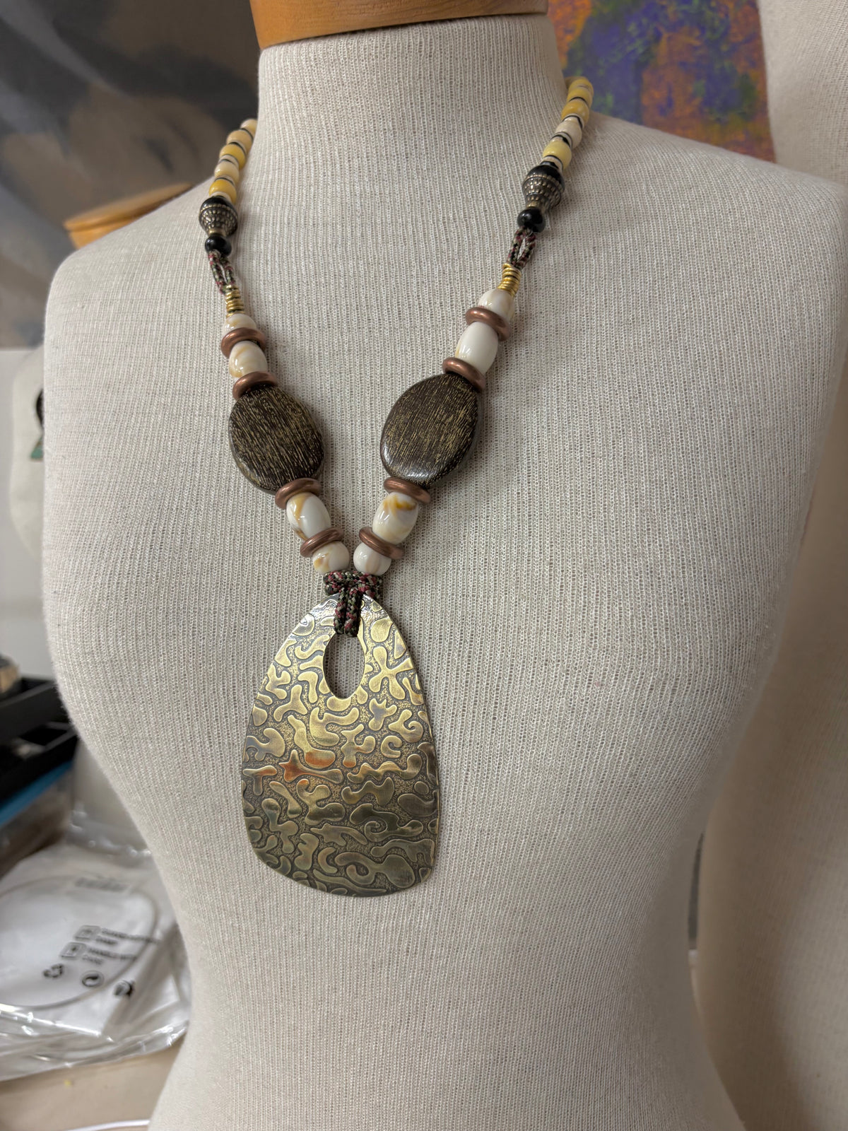 Textured Brass Statement Necklace